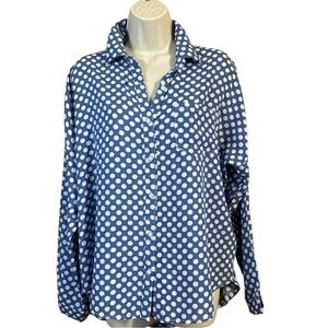 Ezra Polka Dot Blue Slouched Long Sleeve Soft Button Up Shirt Shacket Top